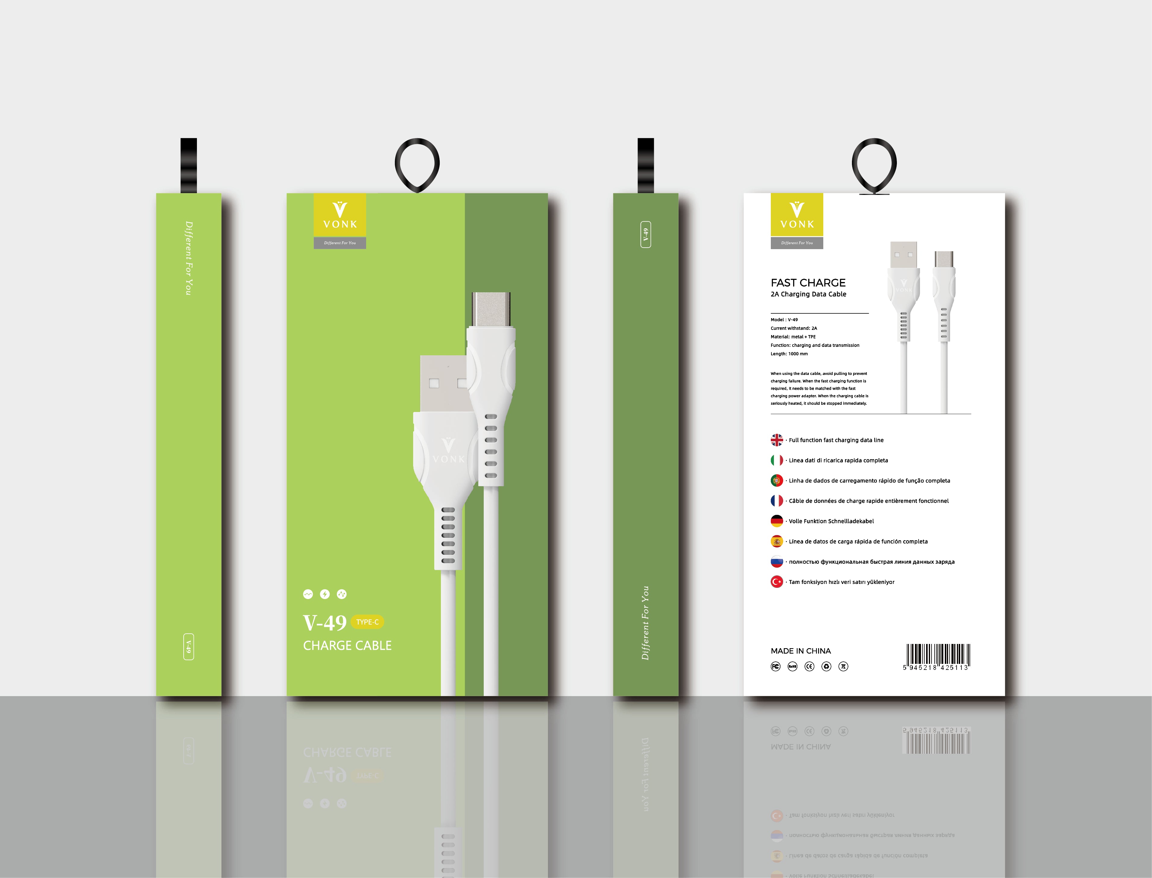 USB to Type-C Charging Cable 1m – 2A Fast Charge, TPE Durable & Flexible  - V-49