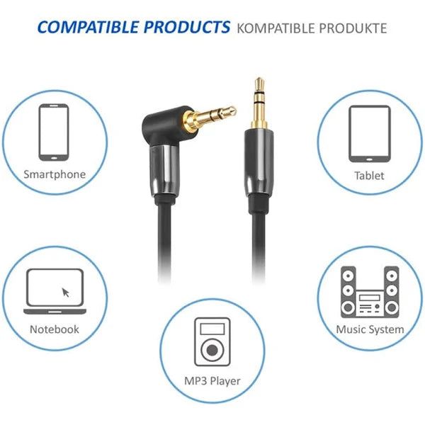 Lenyes AX88 Car Aux Cable Stereo 3.5 Mm Male To Male Gold Plated Aux Audio Cable Stereo Audio Cable For Smartphones, 1/2 Meter