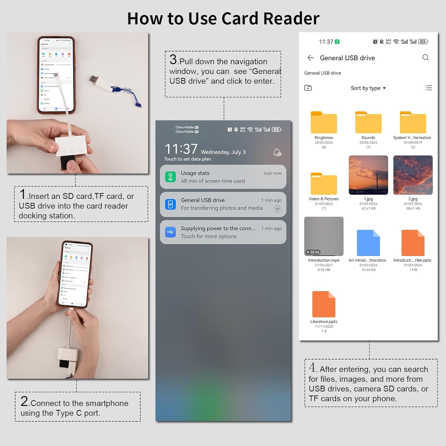 Pbuddy USB-C SD/TF/USB 2.0 Memory Card Reader for iPone 16/15 Pro Max Plus, 3 in 1 USB C Adapter for Samsung Galaxy S25/S24/S23, Android, Camera, PC, Laptop