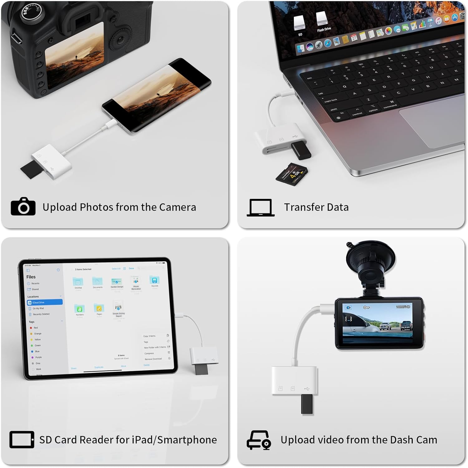 Pbuddy USB-C SD/TF/USB 2.0 Memory Card Reader for iPone 16/15 Pro Max Plus, 3 in 1 USB C Adapter for Samsung Galaxy S25/S24/S23, Android, Camera, PC, Laptop