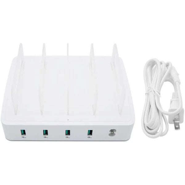 80W 4 Ports QC3.0 Fast Charging Dock USB Smart Charger With Phone & Tablet Holder
