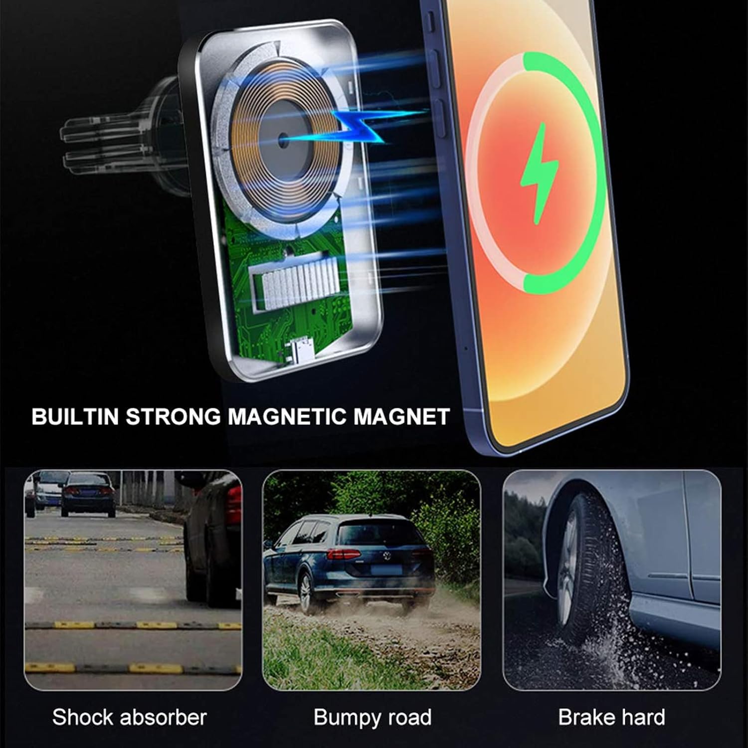 Magnetic Wireless car Charger Mount/Holder with magsafe Compatible with iPhone 13/13 Pro/12 Pro Max/13 Mini 12/12 Pro/12 Pro Max/12 Mini, Fast Charging,Rotate 360 Degrees