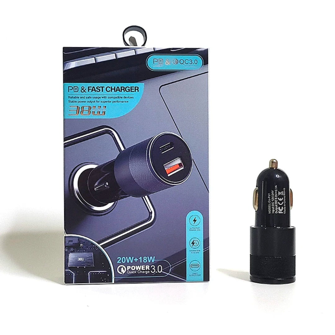 Metal 38W PD A+C USB Type C Car Charger Adapter Dual Port Car Cigarette Lighter for Mobile Phone