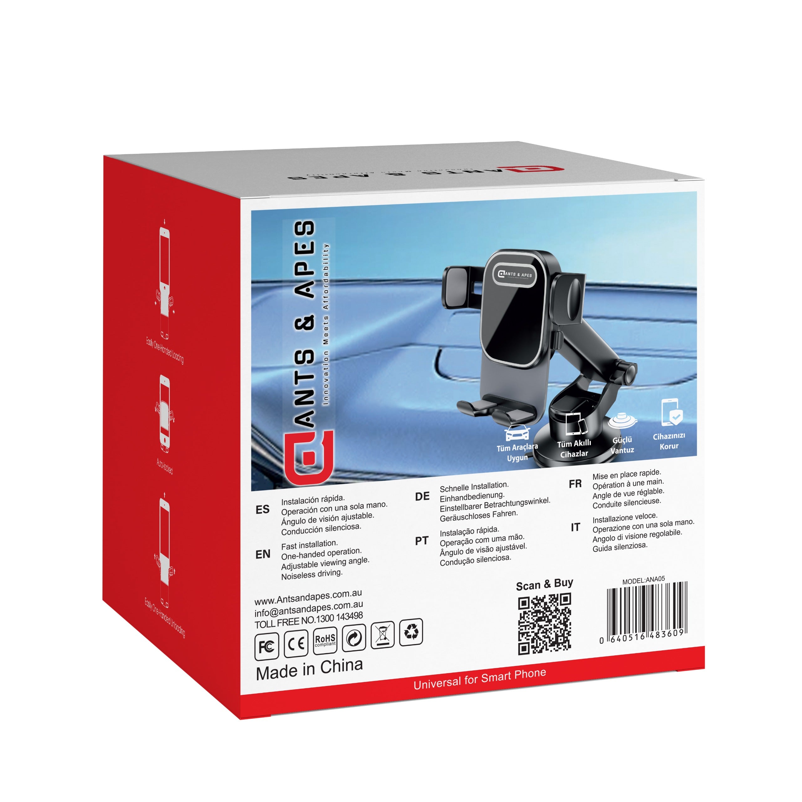 Ants & Apes Click Car Mount Dashboard Windscreen Secure Cell Phone Holder Rotatable Swing 360 Degree Phone Holder for iPhone x xs 11 12 13 14 15 16 pro max Samsung s20 s21 s22 s23 s24 Fe Plus Ultra