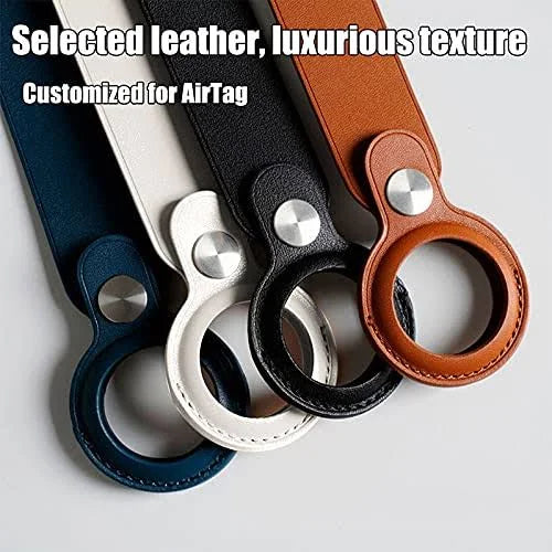 Leather AirTag Long Keyring Case for Apple Airtag Holder Protective Leather Airtags Case Tracker Cover with Air Tag Holder Airtag Key Ring Compatible with Apple New AirTag Dog Collar