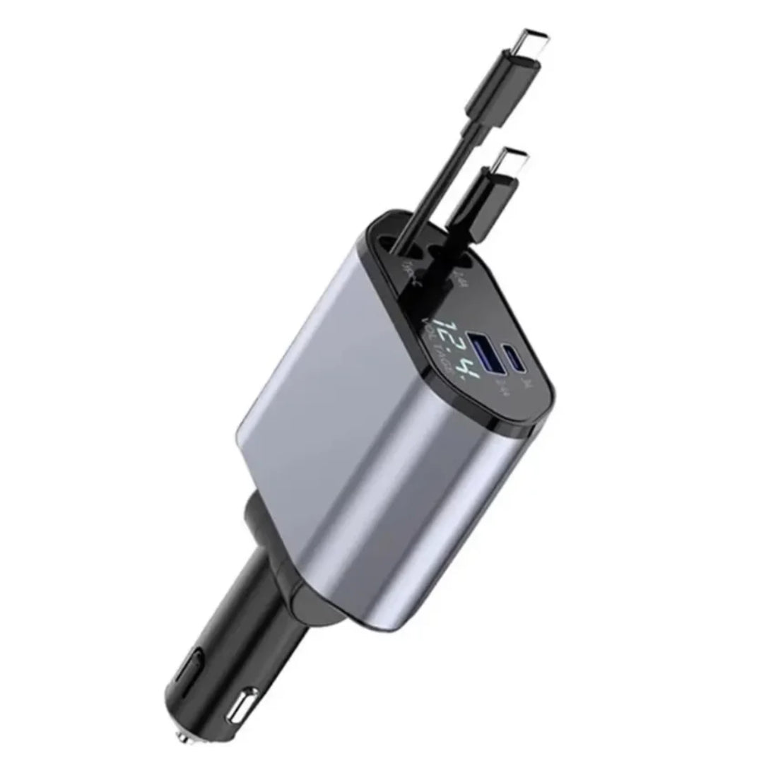 Folding 4 in 1 Retractable Car Charger, 120W Car Phone Charger with Cables, Fast Charging USB C and iPhone Car Charger Adapter