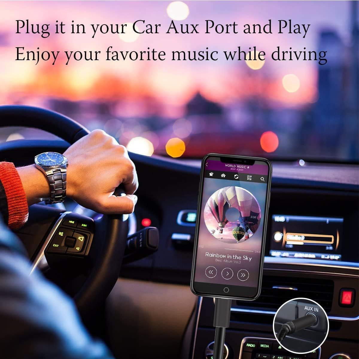 IPhone to 3.5mm Car AUX Stereo Audio Cable, Lightning to 3.5mm Nylon AUX Adapter Compatible with IPhone 14/13 Pro/12/11/XS/XR/X 8 7/iPad to Home Stereo/Speaker/Headphone