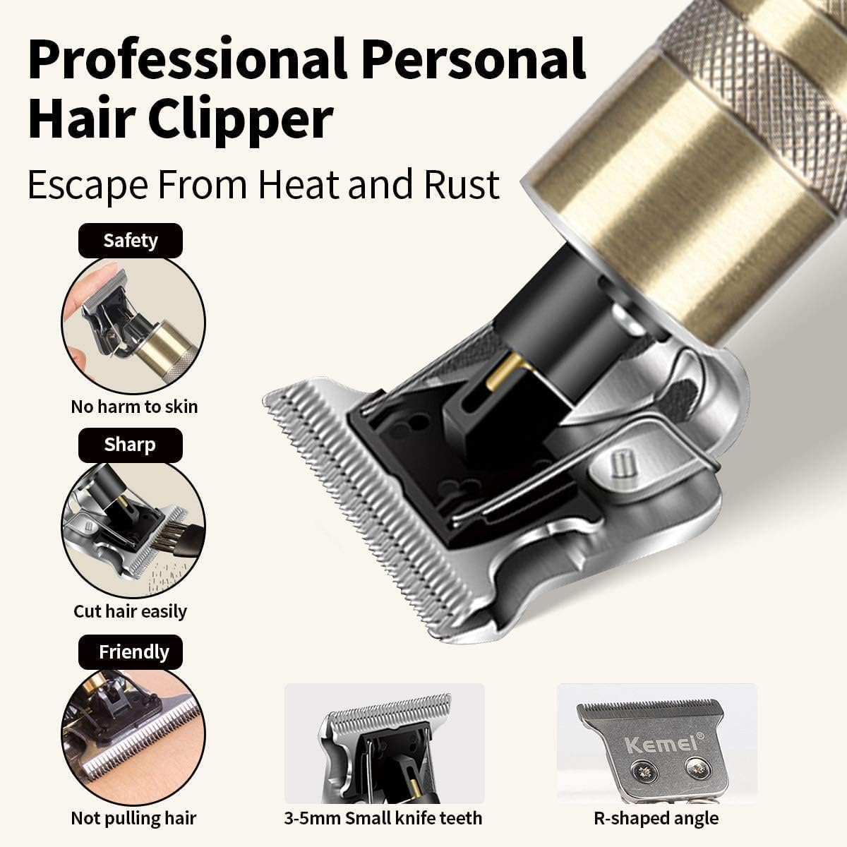 Pbuddy Multifunctional Beard Trimmer Hair Clippers Shaving and Barber Professional Barber Manganese Steel Blade Push Shear Barber Small Steel Gun (Copper 1)