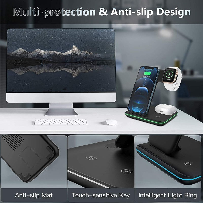 Wireless Charger 3 In 1 15W Fast Wireless Charging Station iPhone / iWatch and Airpod 2, Airpod Pro