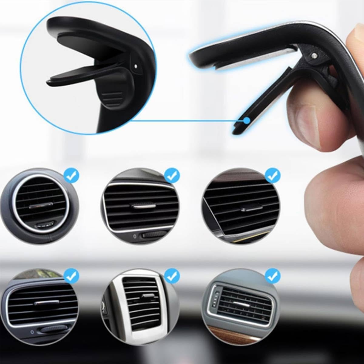 L-Type F19 Magnetic Car Phone Holder 360 Degree Rotation Magnet Stand Phone Holder in Car Air Vent Clip Mount