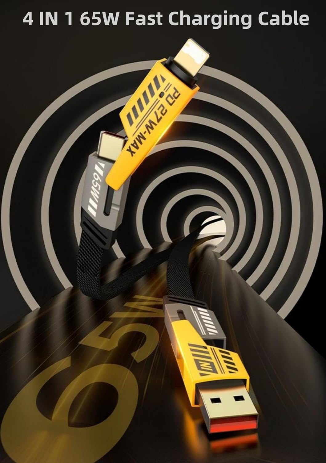 Pbuddy Hybrid 4-in-1 Convertible USB Cable – 65W Fast Charging | 1M | Nylon Braided, Metal Tips | USB-C & Lightning Compatible