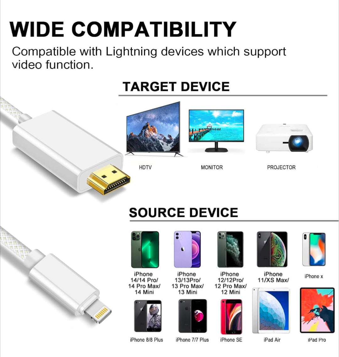 AIRSKY HDMI Cable for iPhone Digital AV Adapter 2k 60hz HD Video Sync Screen Connector