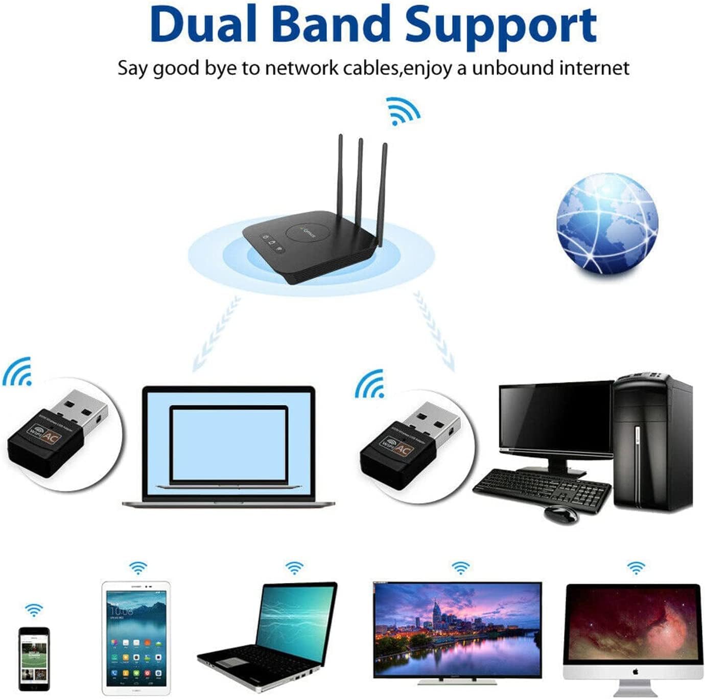 Pbuddy WiFi Wireless Dongle AC600 LAN Network Adapter 2.4Hz 5GHz Dual Band Wireless USB WiFi Adapter for PC 600Mbps High Speed for Desktop PC, WiFi Dongle Support Windows 7/8/10/11 and Mac
