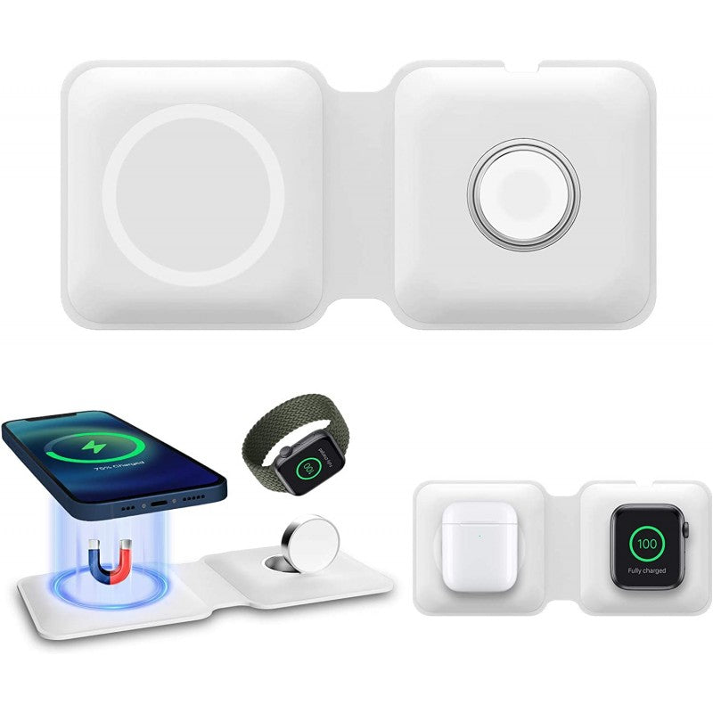 Magnetic Duo Wireless Charging Pad, Portable 2 In 1 Foldable Charging Dock Power Station Multiple Devices Wireless Charger