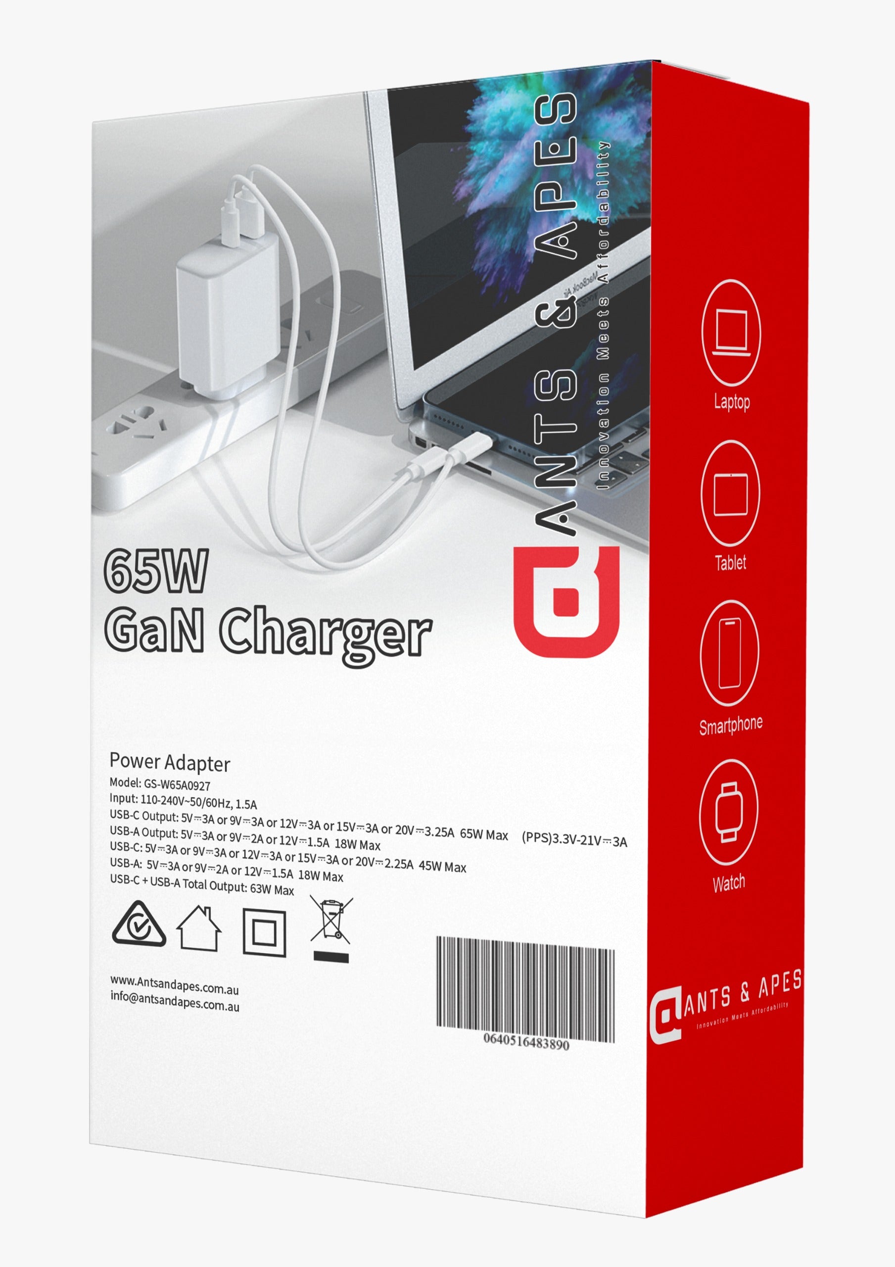 Ants & Apes 65W Universal Fast Charger GAN Laptop Notebook MacBook Pro Smartphone Ear Buds Speakers iphone 12 13 14 15 16 Pro Max Plus Galaxy s22 23 24 25 Plus Fe Ultra