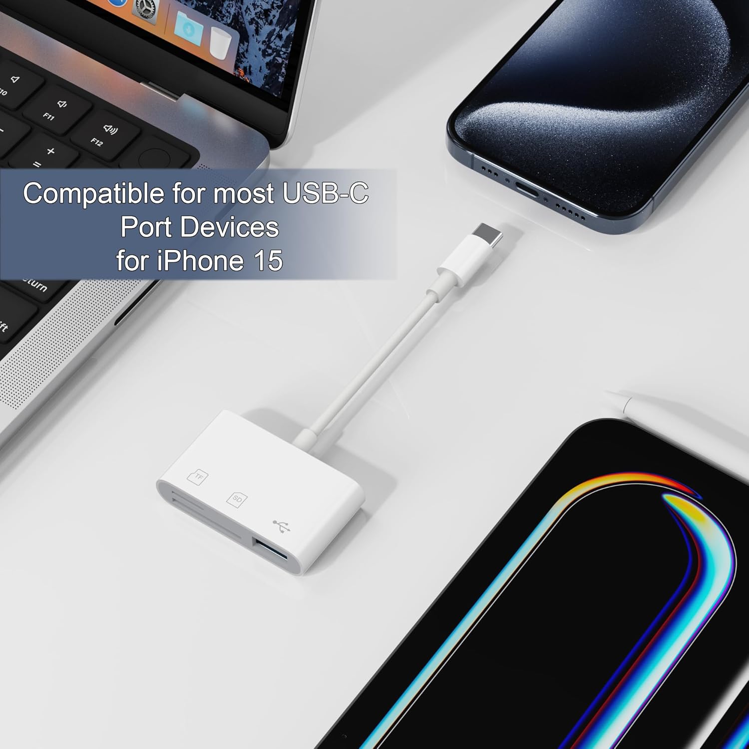 Pbuddy USB-C SD/TF/USB 2.0 Memory Card Reader for iPone 16/15 Pro Max Plus, 3 in 1 USB C Adapter for Samsung Galaxy S25/S24/S23, Android, Camera, PC, Laptop