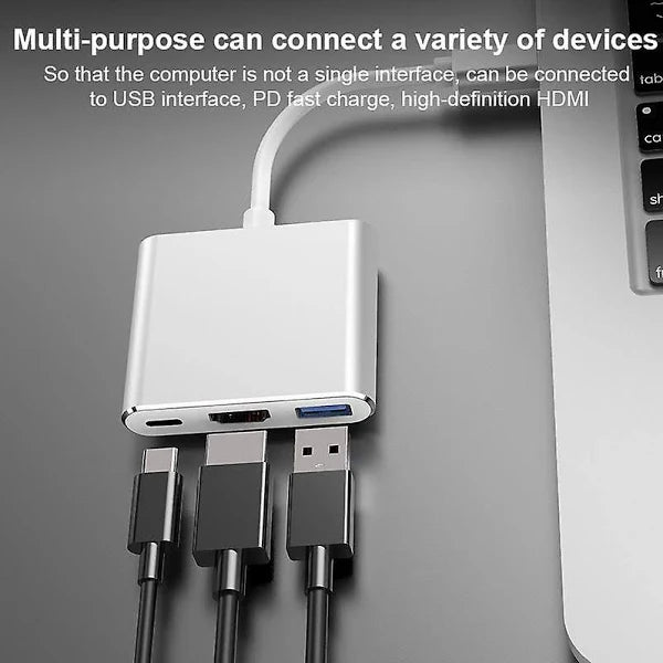 UCB-C / Type-C Male To PD + HDMI + USB 3.0 Female 3 In 1 Converter