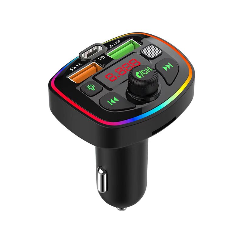 Car MP3 Player – Dual USB + PD 3.1A Fast Charge, RGB Ambient Lighting, Bluetooth FM Transmitter - T10