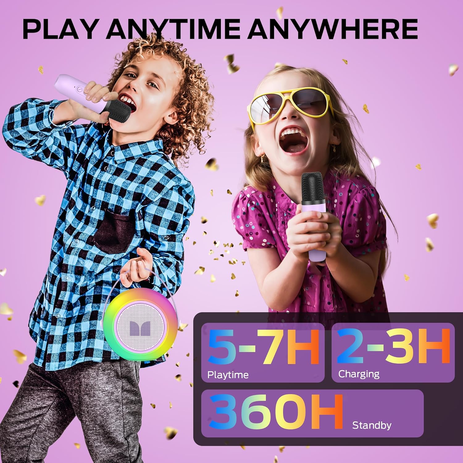 Monster Mini M8 Karaoke Machine for Kids Adults, Portable Bluetooth Speakers with 2 Wireless Microphones and Lights