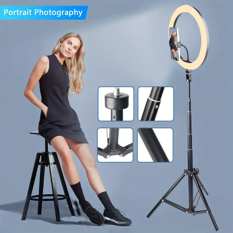 LED Ring light 10 Inch \ 26 cm With 7.5ft Metal Tripod Stand And Mobile Phone Holder Black