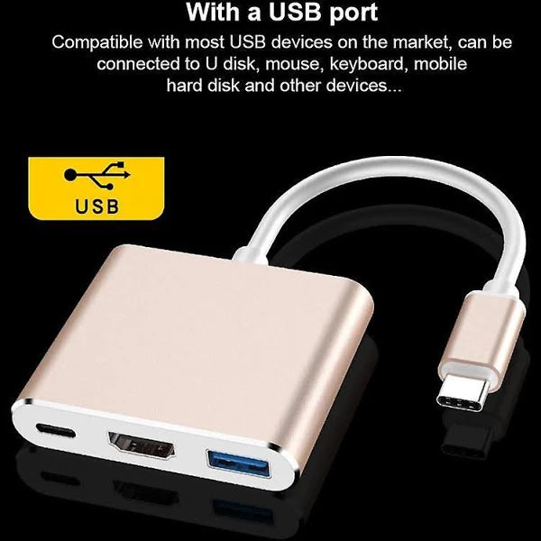 UCB-C / Type-C Male To PD + HDMI + USB 3.0 Female 3 In 1 Converter