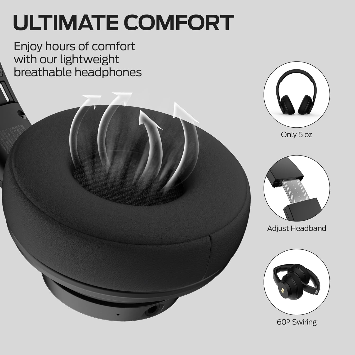 Monster Mission 100 Bluetooth Headphones, On Ear Headphones with Immersive Bass, Crystal Clear Call, 40H Playtime, Bluetooth 5.4, Comfortable Fit Wireless Headset for Travel Work (Black)