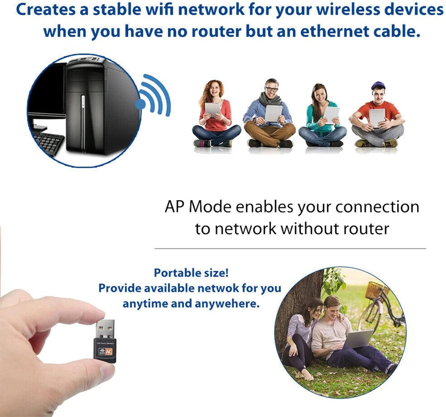 Pbuddy WiFi Wireless Dongle AC600 LAN Network Adapter 2.4Hz 5GHz Dual Band Wireless USB WiFi Adapter for PC 600Mbps High Speed for Desktop PC, WiFi Dongle Support Windows 7/8/10/11 and Mac