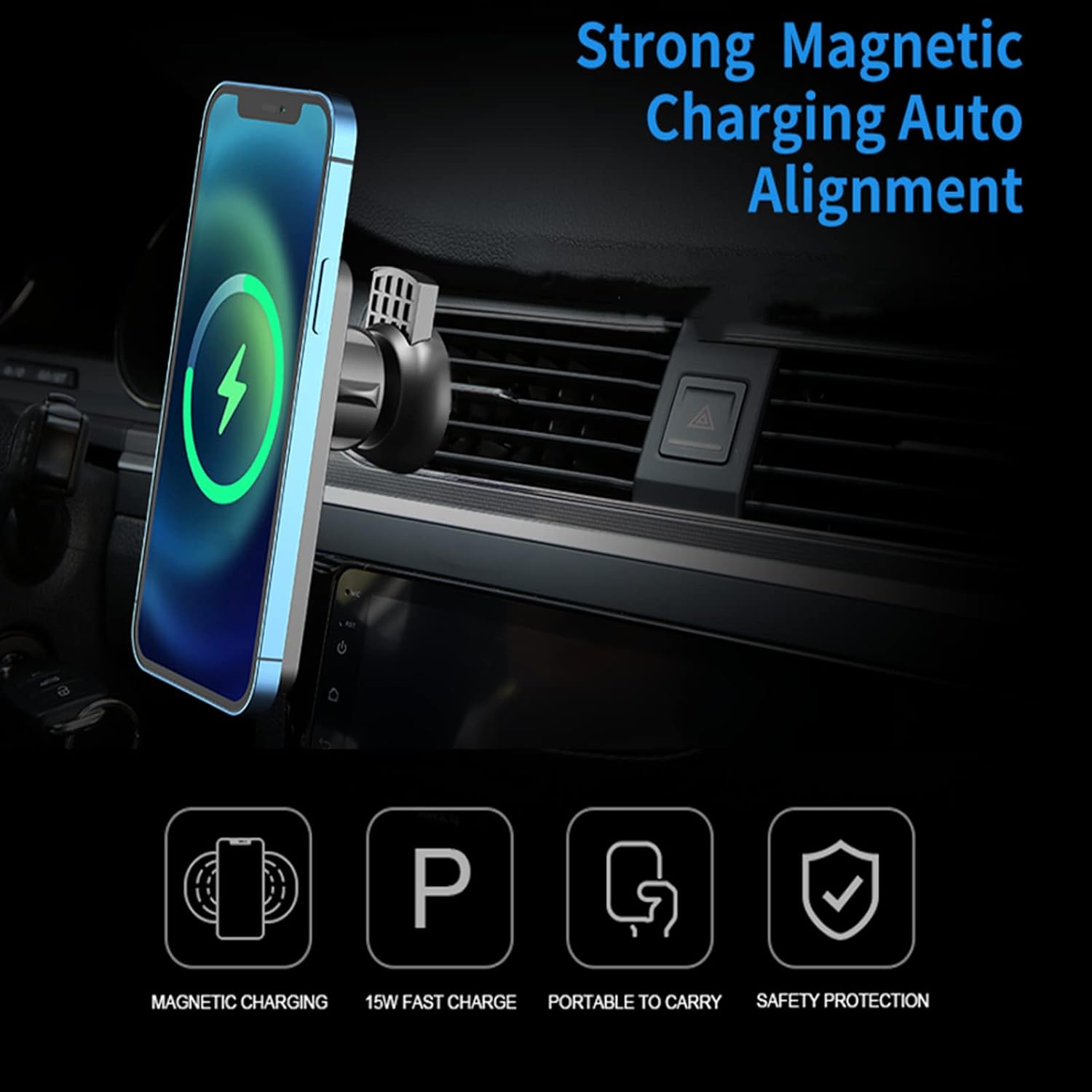 Magnetic Wireless car Charger Mount/Holder with magsafe Compatible with iPhone 13/13 Pro/12 Pro Max/13 Mini 12/12 Pro/12 Pro Max/12 Mini, Fast Charging,Rotate 360 Degrees