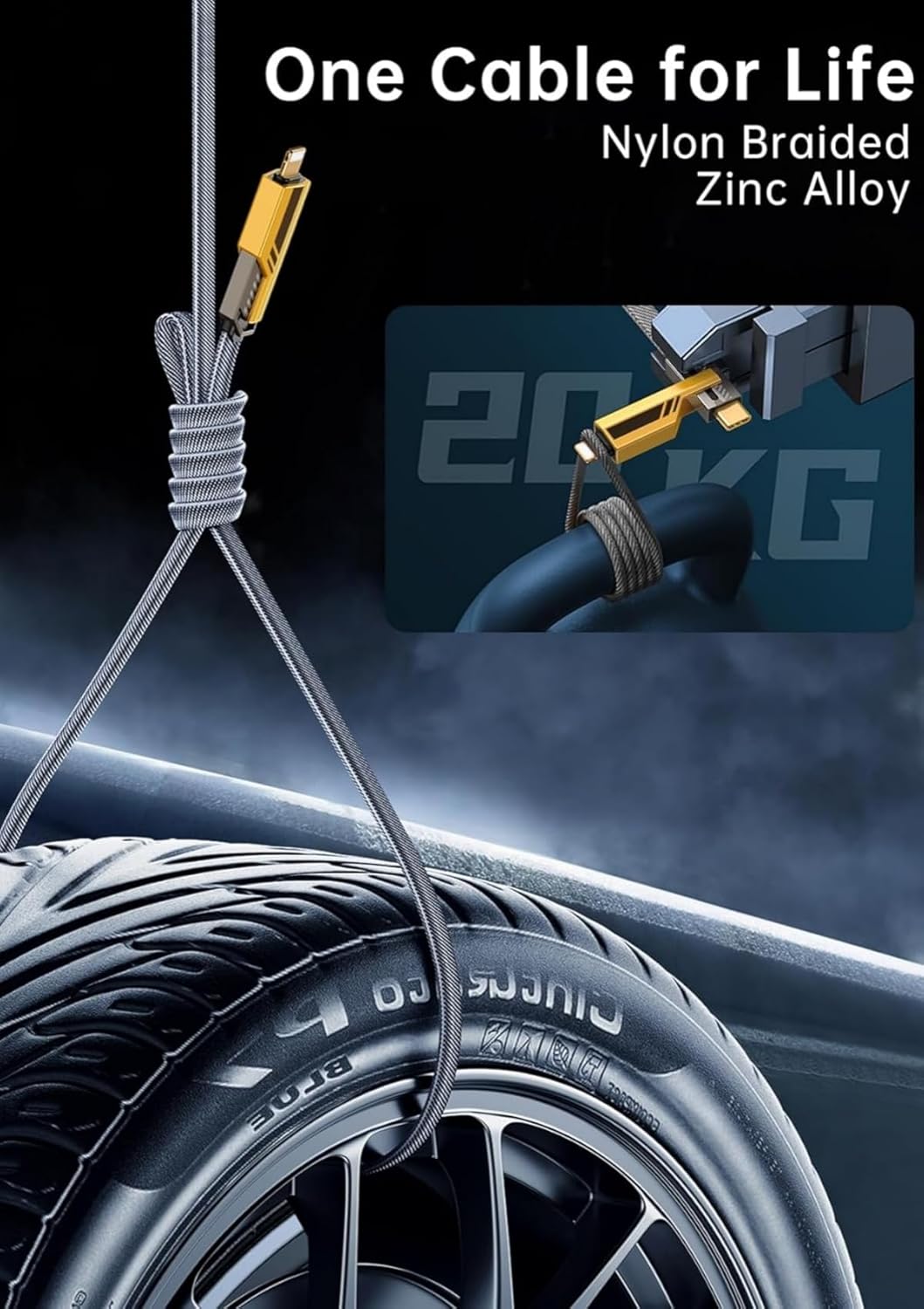 Pbuddy Hybrid 4-in-1 Convertible USB Cable – 65W Fast Charging | 1M | Nylon Braided, Metal Tips | USB-C & Lightning Compatible