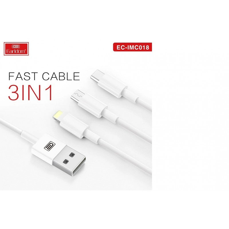 EARLDOM 3 IN ONE 1.2 Meter DATA CABLE MICRO LIGHTNING TYPE-C FAST CHARGING EC IMC018