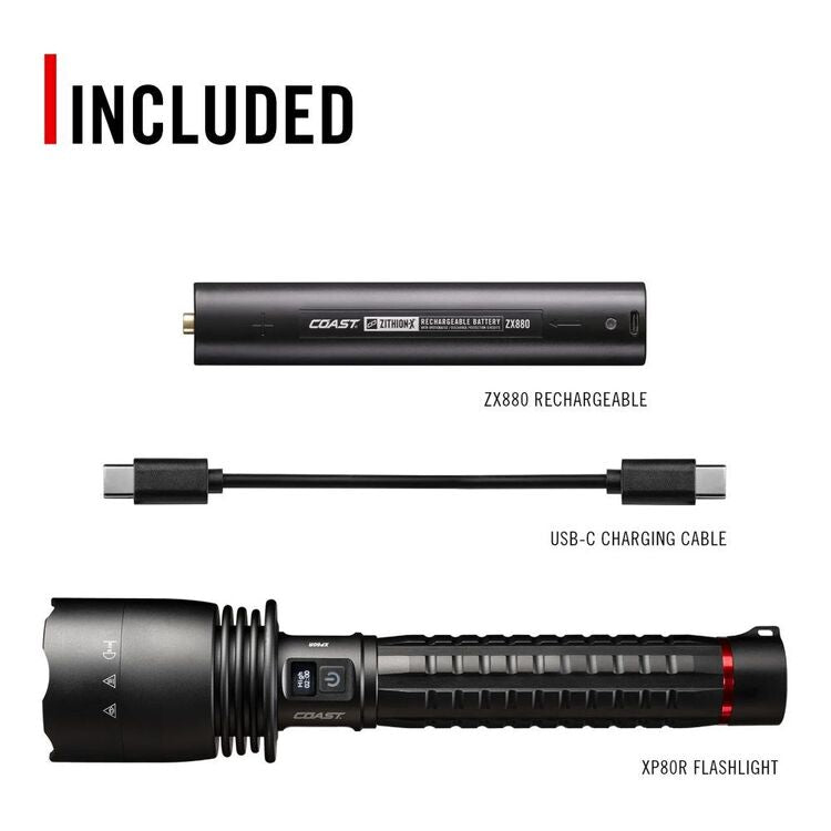 COAST XP80R 15,000 Lumen Rechargeable LED Flashlight – Dual Power, POWERiQ™ Display & Ultra View Flood Beam (Retail Box Damage)