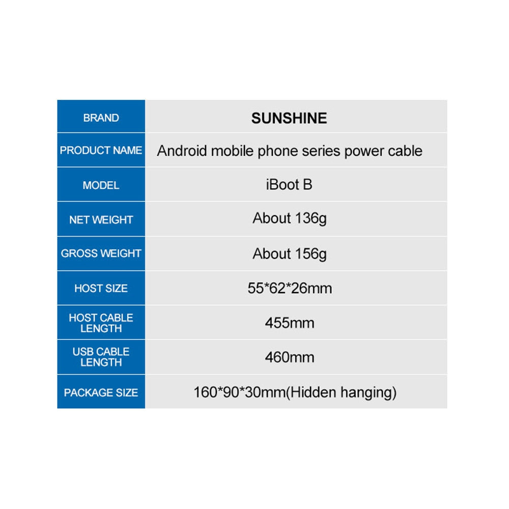 SUNSHINE IBOOT Type B Android Phone Series Power Cable / V2.0