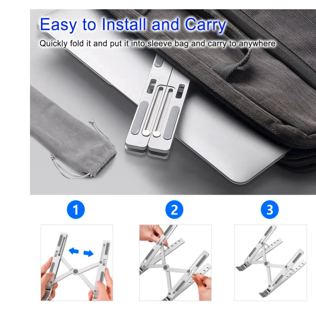 Portable Adjustable Tablet Computer Stand Aluminum Alloy Folding Laptop Stand Compatible MacBook Air Pro, HP More 10-15.6