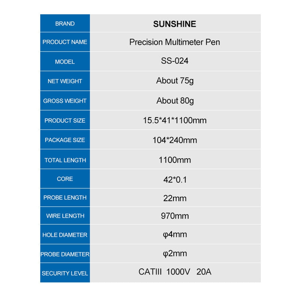 SUNSHINE SS-024 Multimeter Pen (Sharp Point)