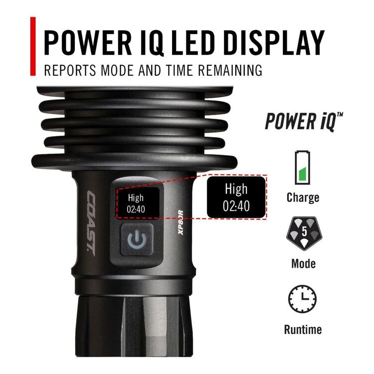 COAST XP80R 15,000 Lumen Rechargeable LED Flashlight – Dual Power, POWERiQ™ Display & Ultra View Flood Beam (Retail Box Damage)