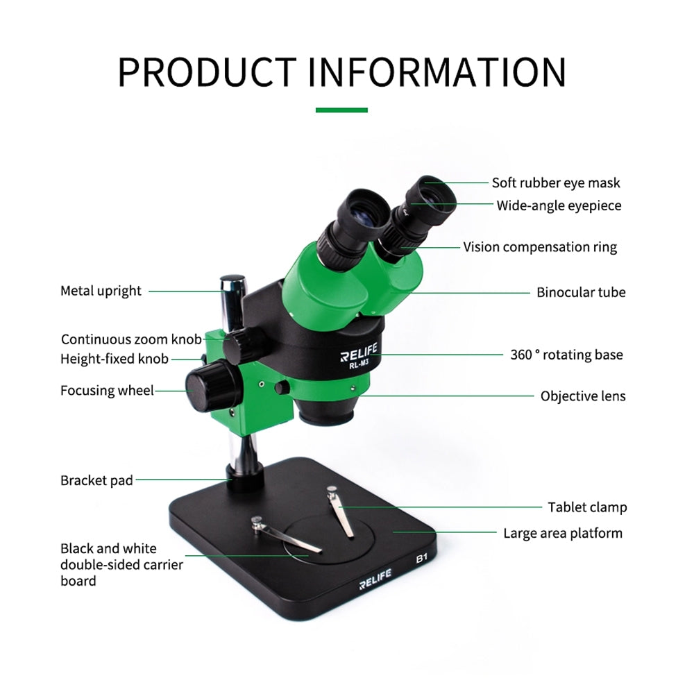 RELIFE RL-M3-B1 0.7-4.5X Bincocular HD Microscope + SS-033 Lamp