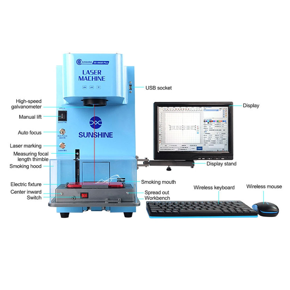 SUNSHINE SS-890B Plus Multi-function Fiber Laser Marking Machine Mobile Phone Wireless Control Laser Marking Auto Focus