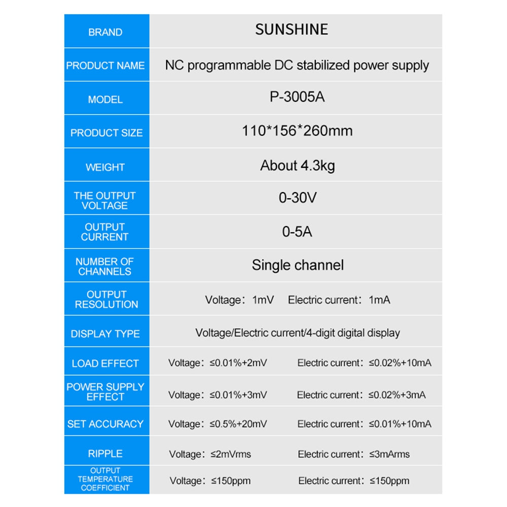 SUNSHINE P-3005A NC Programmable DC Stabilized Power Supply