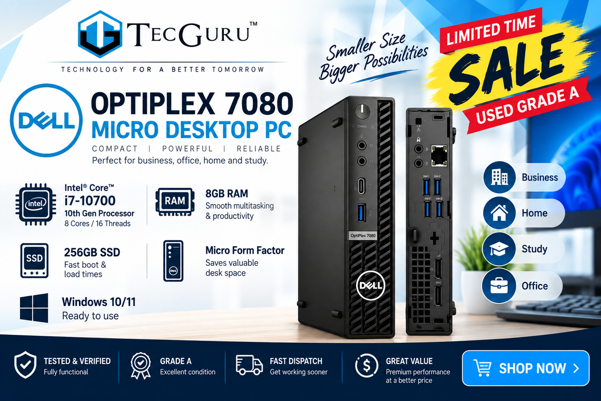 Dell OptiPlex 7080 Micro Desktop PC Intel Core i7-10700 8GB RAM 256GB SSD 1Tb Hdd– Used Grade A