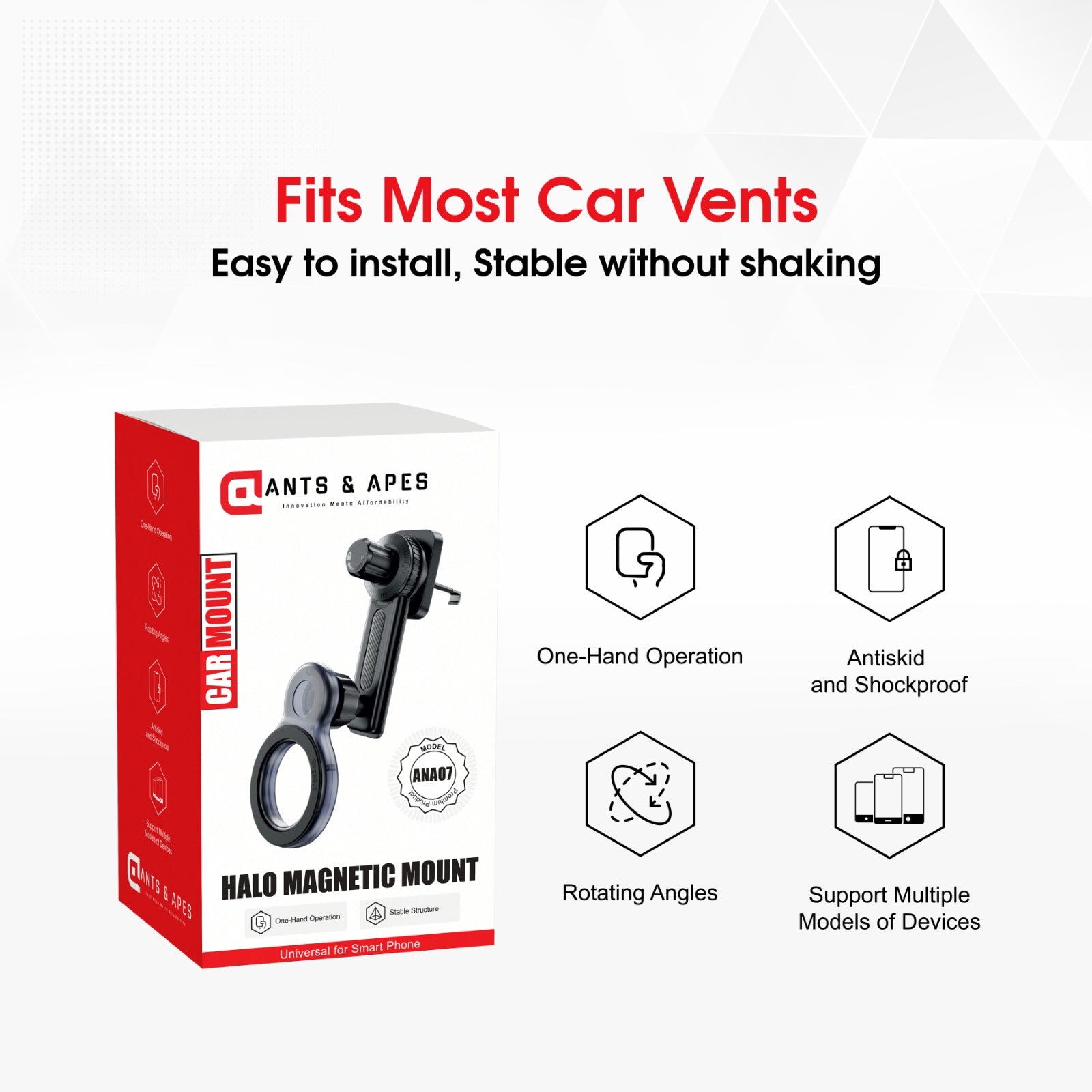 Ants & Apes Halo Magsafe Car Vent Phone Magnetic Ring Mount Cell Phone Holder Rotatable Swing 360 Degree Phone Holder for iPhone x xs 11 12 13 14 15 16 pro max Samsung s20 s21 s22 s23 s24 Fe Plus Ultra