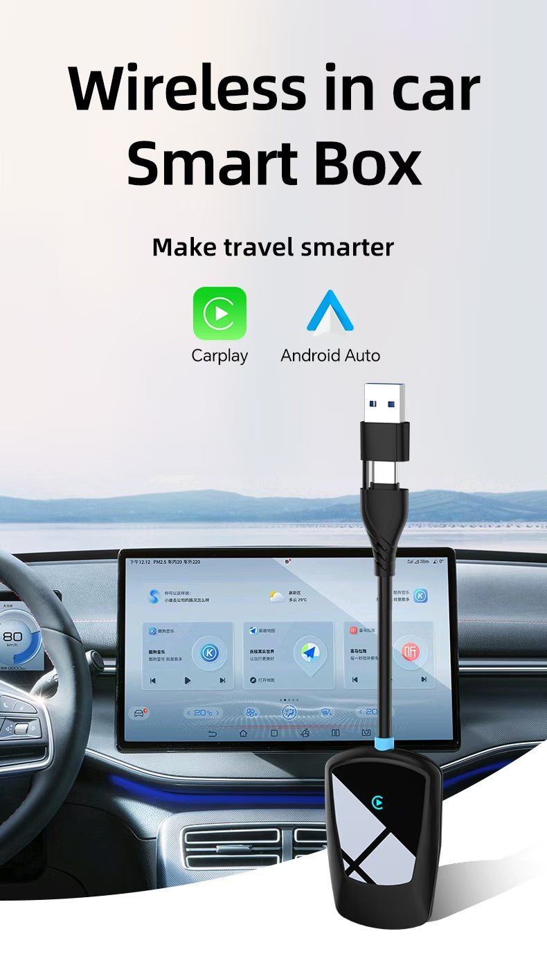 Carplay / Android Auto Adapter OEM ODM Wireless Car Play Ai Box Portable 2 in 1 Dongle Wireless Carplay Wired Wireless