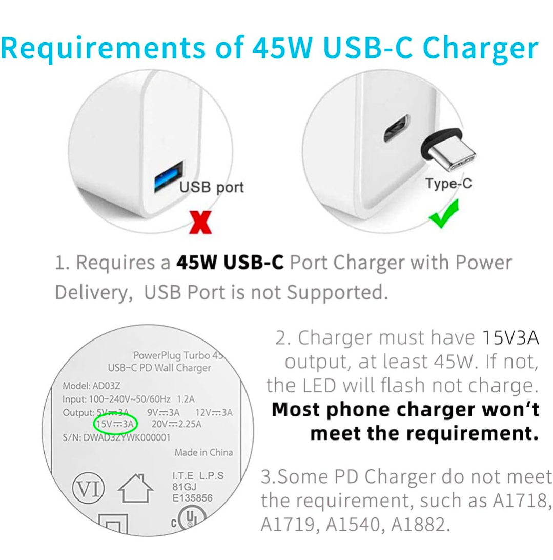 Surface Connect to USB-C Charging Cable Compatible for Microsoft Surface Pro 7/6/5/4/3 Surface Laptop1/2, 45W 15V PD Charging Works with PD Power Supply-1.5 Meters
