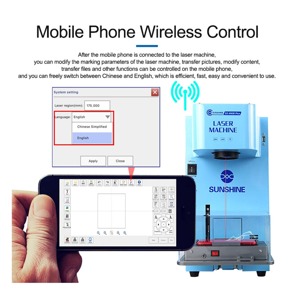 SUNSHINE SS-890B Plus Multi-function Fiber Laser Marking Machine Mobile Phone Wireless Control Laser Marking Auto Focus