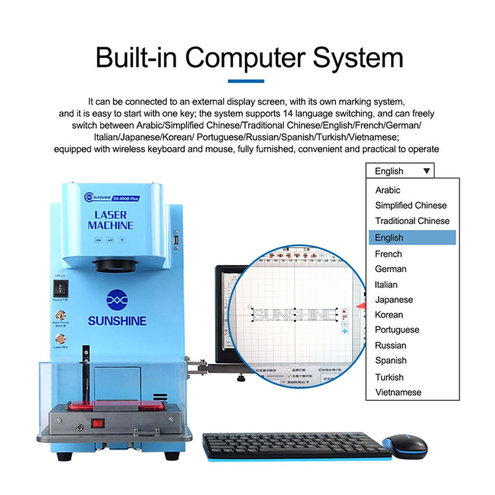 SUNSHINE SS-890B Plus Multi-function Fiber Laser Marking Machine Mobile Phone Wireless Control Laser Marking Auto Focus