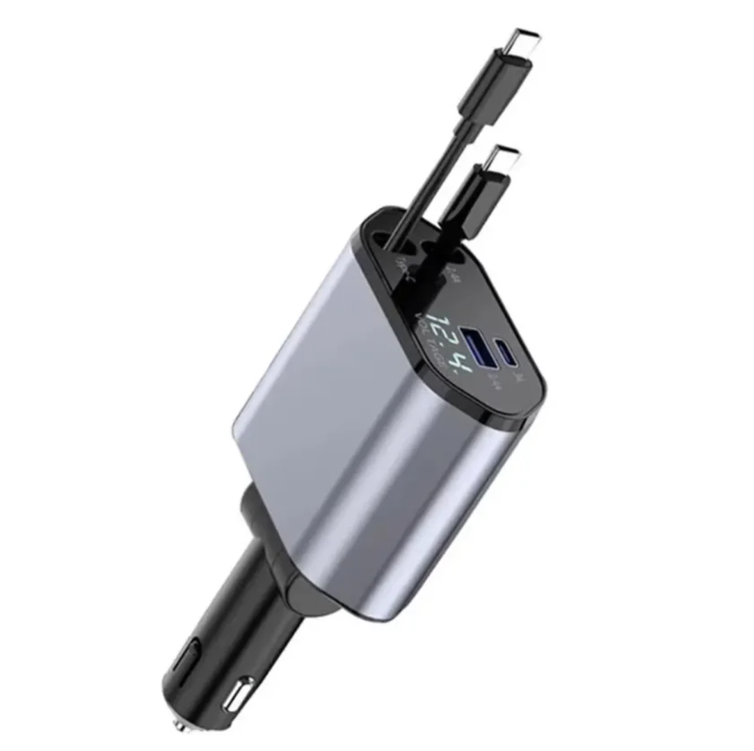 Folding 4 in 1 Retractable Car Charger, 120W Car Phone Charger with Cables, Fast Charging USB C and iPhone Car Charger Adapter