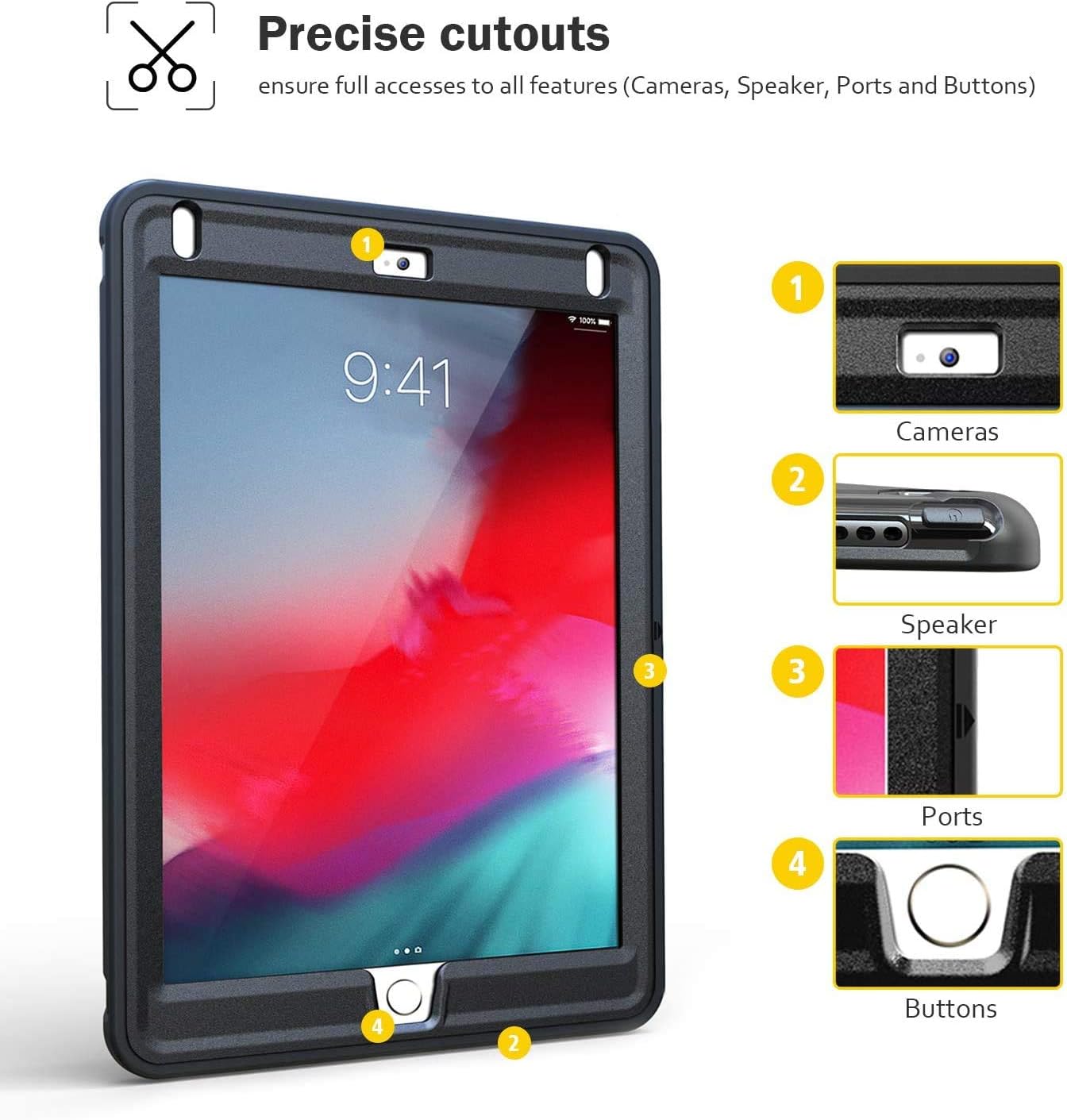 Rugged Heavy Duty Impact Resistant Full Body Protective Defender Back Cover Case with Kickstand for Apple iPad Mini 6 Black