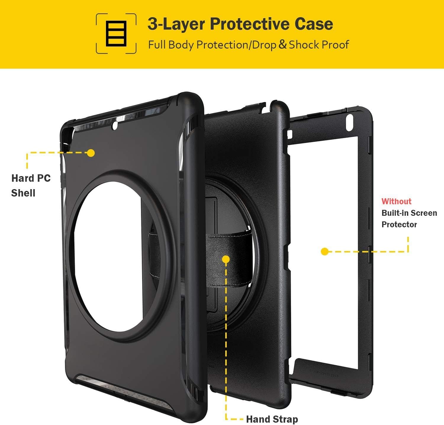 Rugged Heavy Duty Impact Resistant Full Body Protective Defender Back Cover Case with Kickstand for Apple iPad Mini 6 Black