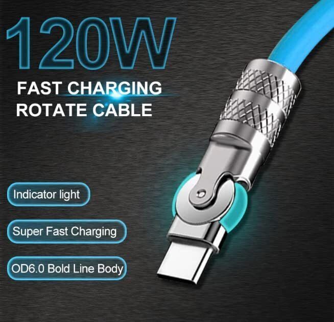 Pbuddy Zinc Alloy Silicone Chubby Charge Cable 180 Degrees Rotating 120W 6A 1m