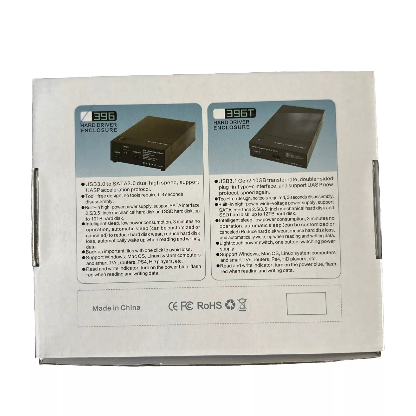2.5/3.5 inch SATA External USB 3.0 Hard Drive Case Enclosure for HDD - Black, ABS Material, 1-Year Warranty