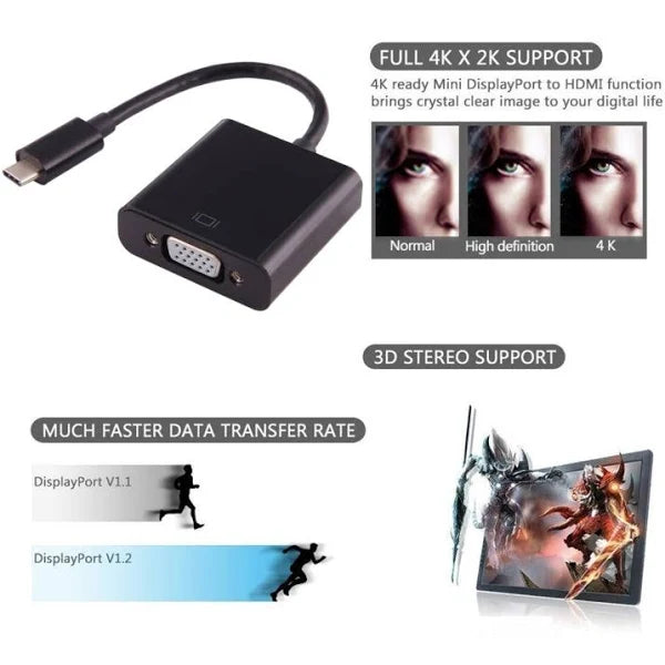Type C Male to VGA Female Adapter for Macbook/Google Chromebook